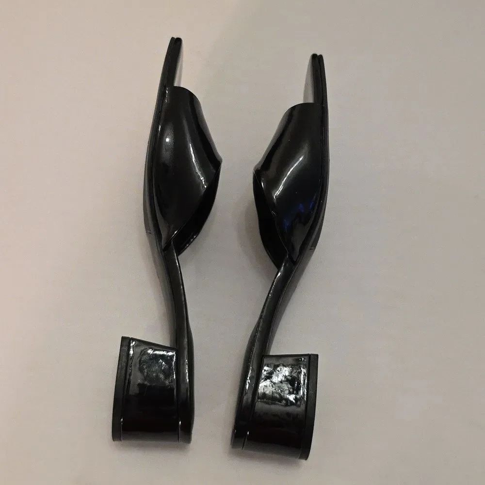 BRAND NEW MARC FISHER MFCYNLEA-C GLOSSY BLACK MULES SANDAL R3 - Picture 13 of 16
